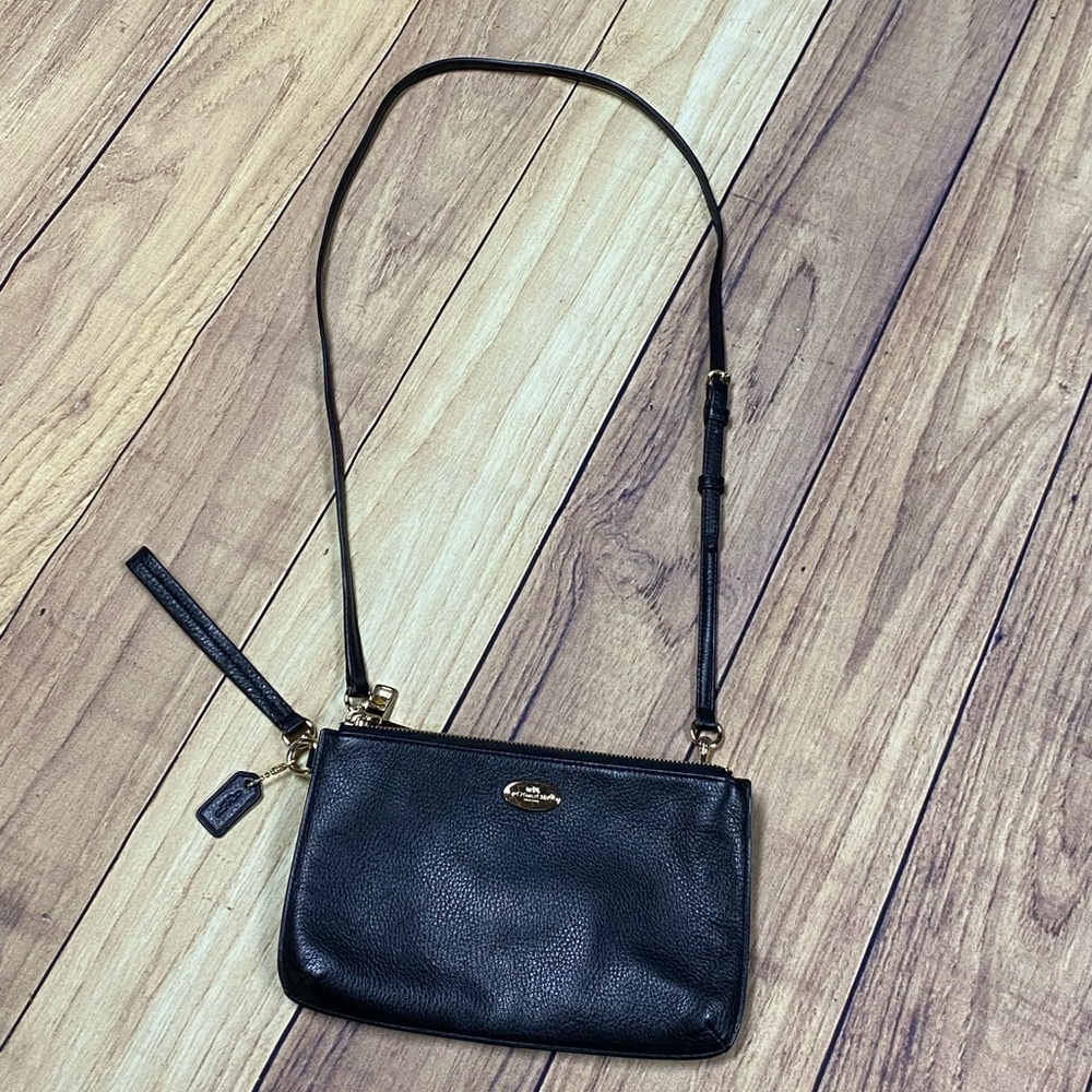 Pebbled Leather Black Coach Crossbody/ Clutch